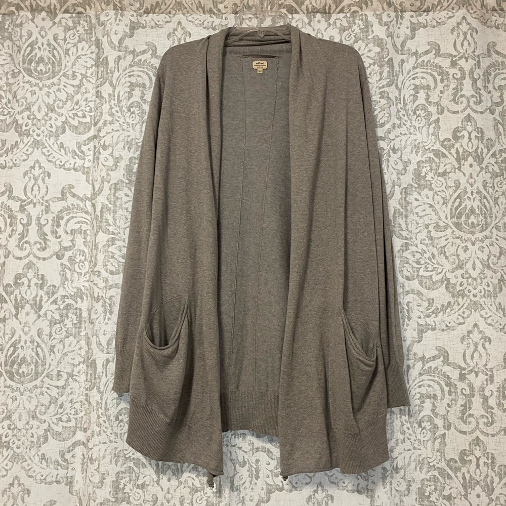 Wilfred Aritzia Silk Cashmere Draped Pocket Cardigan Sweater Gray M
